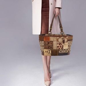 Coach • Y2k Patchwork Canvas Leather  Shoulder Satchel Tote Bag Purse Handbag
